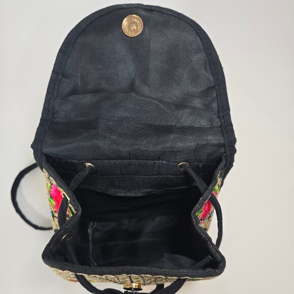 Floral Embroidered Backpack Purse Bag Mexican Artisan Lightweight Colorful Pink - Picture 7 of 8